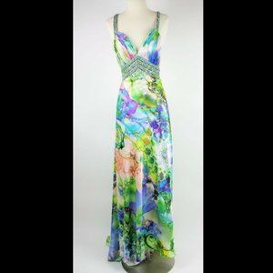 TIFFANY DESIGNS Sz 6 GREEN & PURPLE FORMAL JEWELED PAGEANT GOWN PROM DRESS LONG